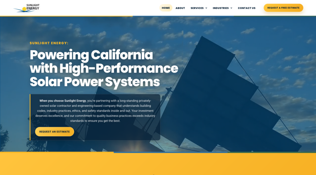 Screenshot of the homepage at wesite sle.solar